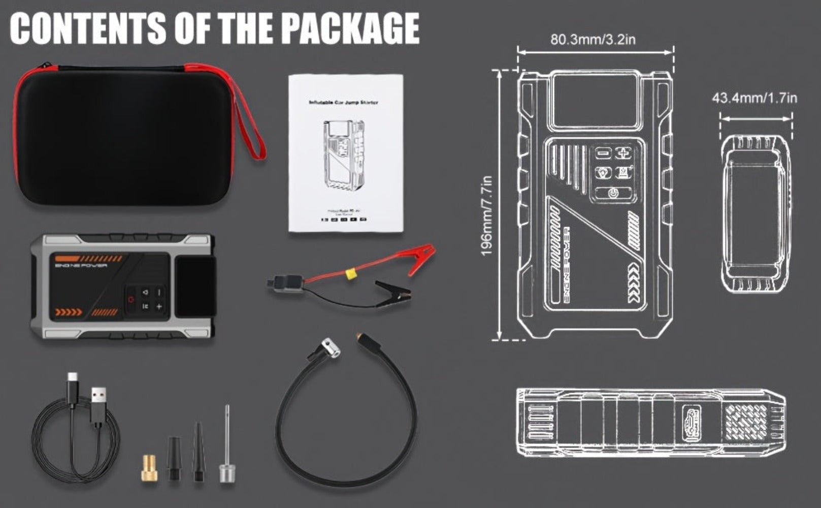 SWAREY 12000Mah Arrancador de Coche con Batería Externa y Compresor de Aire de 150PSI, 6000A Impulsores de Batería de Coche 12V con Inflador de Neumáticos, con Pantalla LCD, Batería Externa Arrancadora (7.5L Gas/6L Diésel), Luz LED