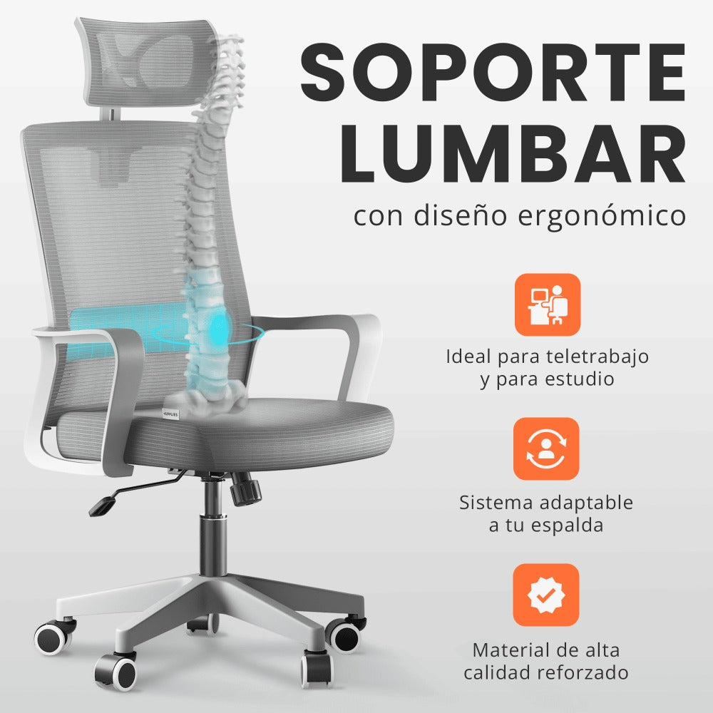 RELAXTY Silla de Oficina Ergonómica – Ajustable y Reclinable con Reposacabezas, Soporte Lumbar, Malla Transpirable y Ruedas 360° | Soporta Hasta 100 kg