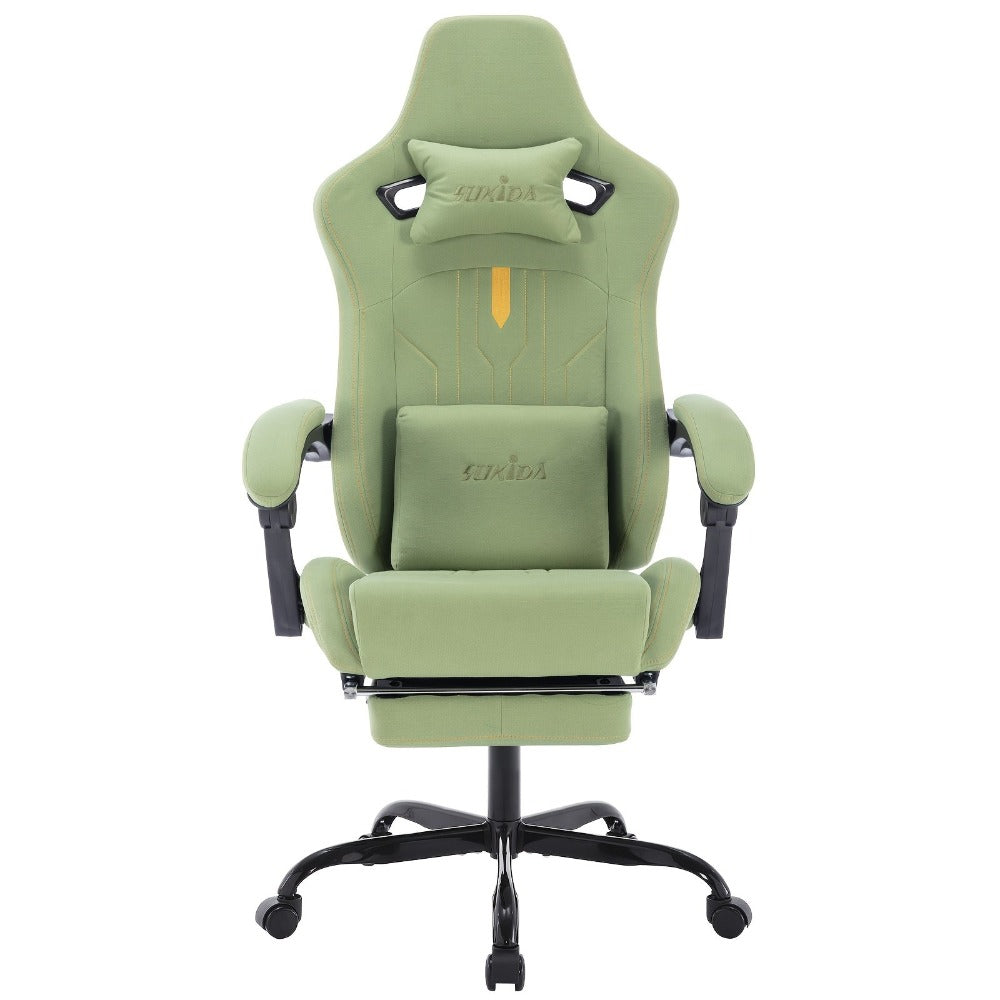 Silla de Juego y Oficina, Silla de Computadora con Reposapiés, Reposacabezas y Soporte Lumbar, Silla Ergonómica, Silla Giratoria y Ajustable en Altura, Opciones en Gris, Beige, , Marrón y Verde