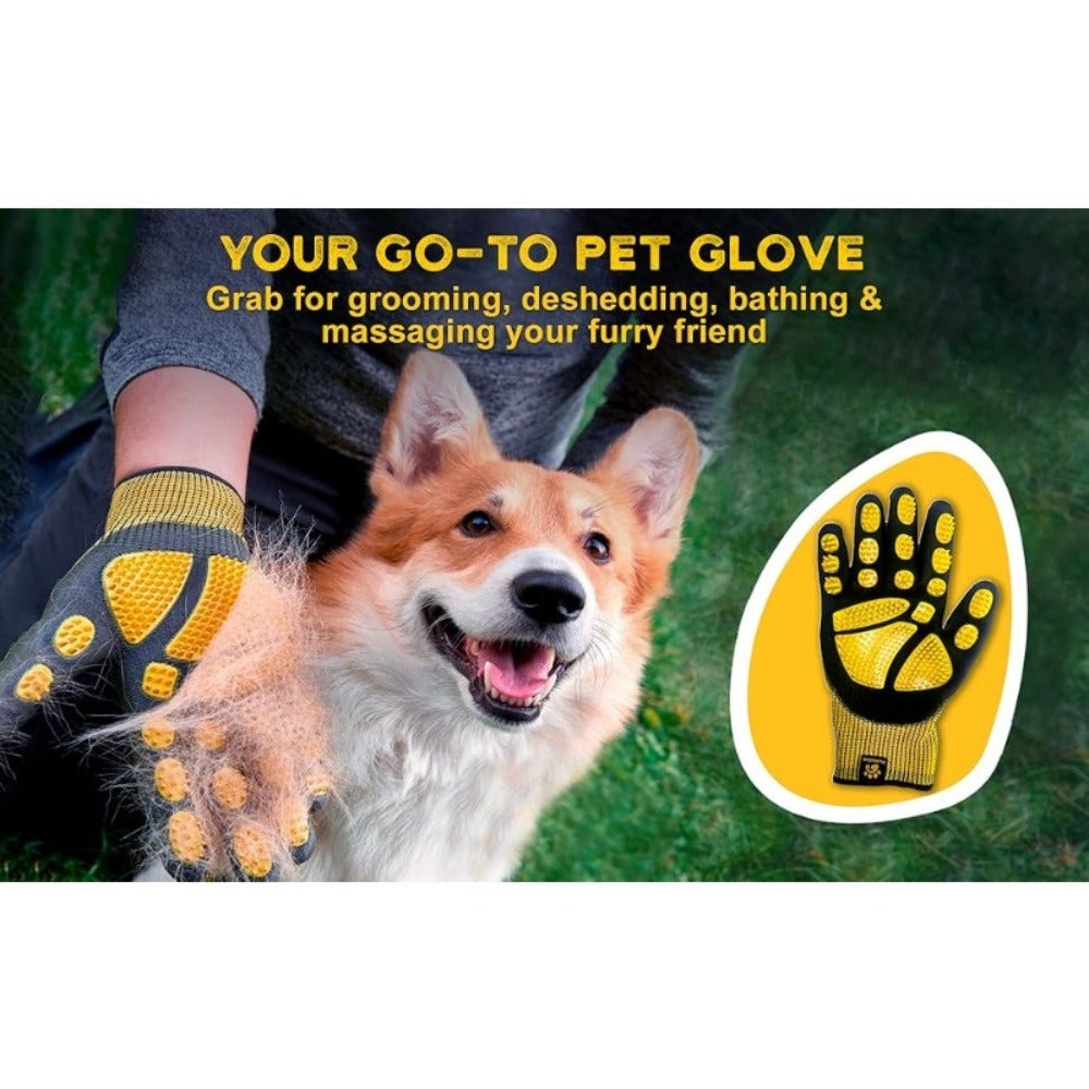 Guantes para baño y aseo de mascotas - Guantes para deshacer pelaje aptos para mascotas con pelo largo y corto, eficaces para eliminar el pelo de gatos, perros y caballos (Amarillo)