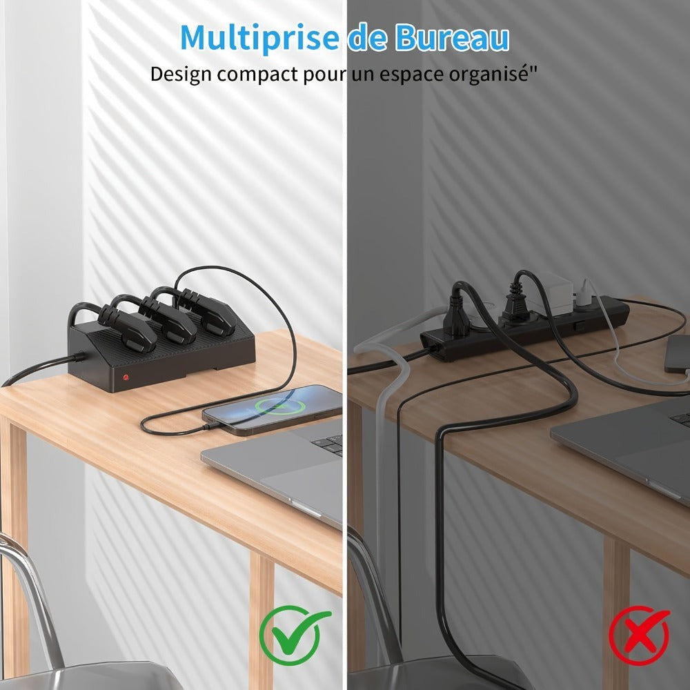 Tira de escritorio multifuncional 7 en 1 con carga rápida USB-C PD20W, toma de mesa con protección contra sobretensiones HAFINO en o blanco con 2 puertos USB-A, 3 tomas de CA y cable de extensión de 2 metros para uso en hogar y oficina, 1 pieza