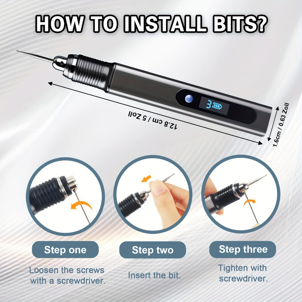 Lápiz de Grabado y Grabado Recargable USB, Kit de Lápiz de Grabado de 33 Bits, 10 Plantillas, Herramientas de Micrograbado, Grabado en Vidrio, Madera, Metal, Piedra, Plástico, Clavos, Joyería, Ideas de Regalo para el Día del Padre