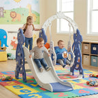 Tobogán infantil arqueado 4 en 1, tobogán infantil con columpio y canasta de baloncesto, longitud del tobogán 145 cm, apto para toboganes infantiles de interior y exterior, toboganes de jardín, toboganes para niños pequeños, parques infantiles