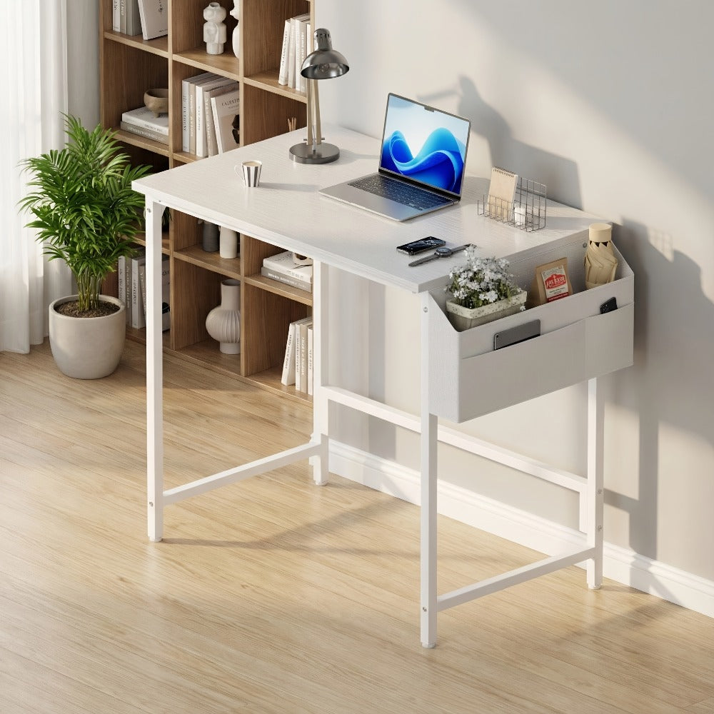 Escritorio, Escritorio para Computadora, Mesa Pequeña, 100 X 48 X 72 Cm/40X19X28In, Mesa de Oficina con Bolsa de Almacenamiento, Mesa para PC para Oficina, Estudio, Dormitorio, Estructura de Metal, Moderno y Fácil