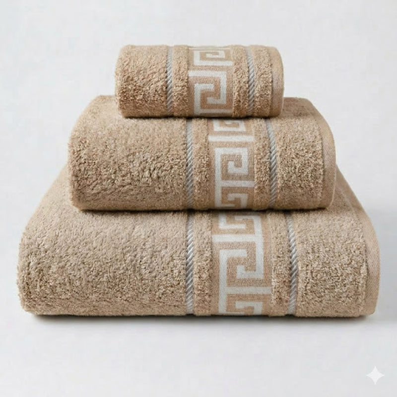 Juego de Toallas de Algodón 100% (3 Piezas) - Incluye Toalla de Tocador, Lavabo y Ducha | Tacto Suave, Ultra Absorbentes con Diseño Elegante de Lunares | Set Premium para Baño