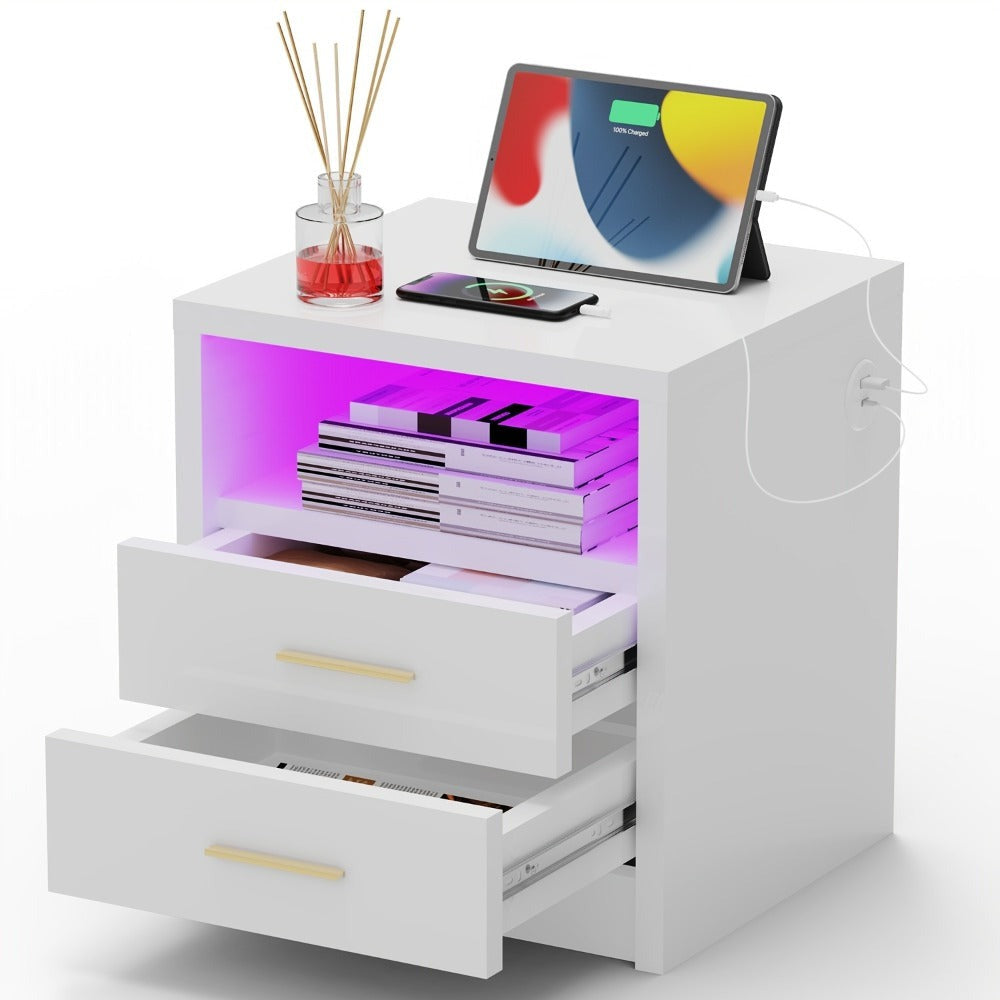 Mesita de noche, cómoda, escritorio de noche con 2/3 cajones de gran capacidad para dormitorio, sala de estar, blanco/negro