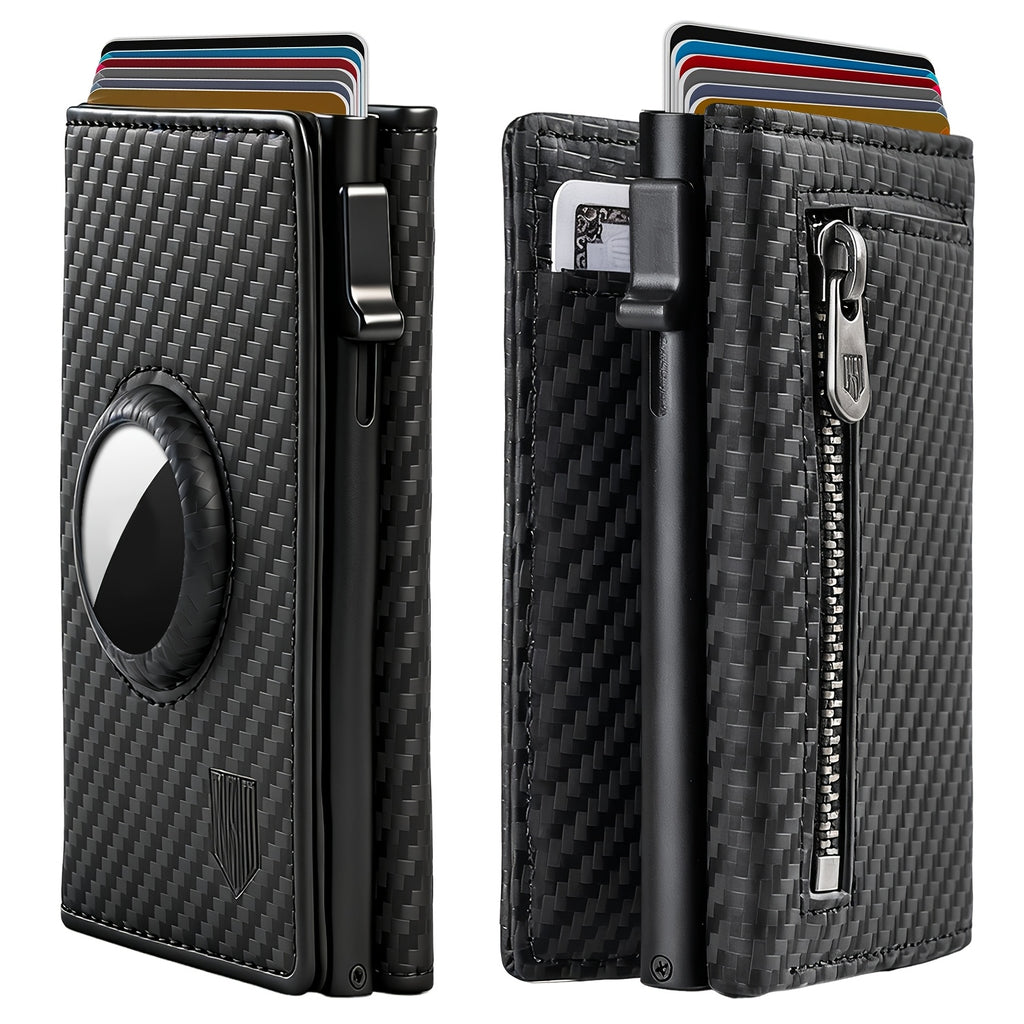 Cartera para Hombre DODENSHA MagSnap con Protección RFID, Estuche de Tarjetas I Cartera Inteligente Pequeña para 10+ Tarjetas i Compartimento Monedero i Carcasa AirTag Incluyida (Carbono)