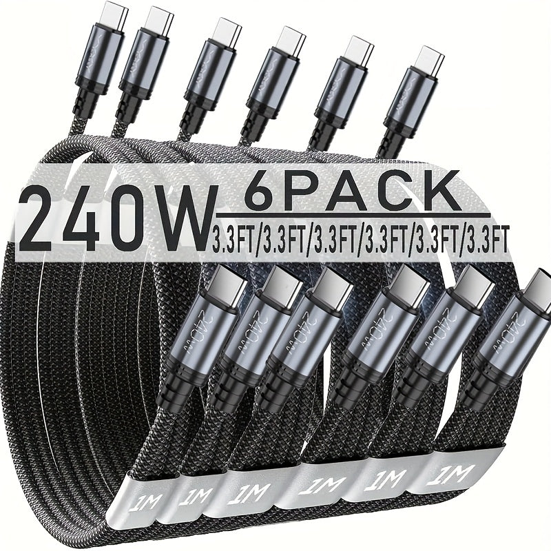 Cables USB-C de carga rápida 240W para portátil tableta y móvil | 240W y 100.58cm y 6 piezas