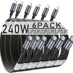 Cables USB-C de carga rápida 240W para portátil tableta y móvil | 240W y 100.58cm y 6 piezas
