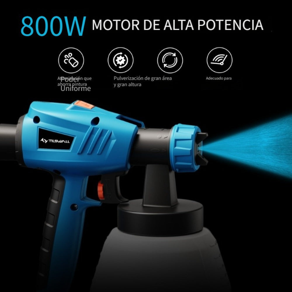 Pistola de pulverización de alta potencia HVLP de 800W para pintura gruesa (120 Din-s), recipiente extraíble de 1300ml, manguera de aire de 2.5m y cable de alimentación de 3m, 3 patrones de pulverización para horizontal/vertical, ovalado y redondo, pintur