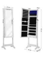 SONGMICS Espejo Joyero 41x151x36.5cm, Armario Joyero, con LED, Armario de Pie con Espejo para Joyas, de Madera, Cerradura, Iluminacin