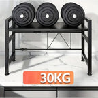 Estante de almacenamiento para microondas, estante de encimera expandible para microondas para guardar utensilios de cocina y vajilla, estante ajustable de 2 niveles que ahorra espacio con 6 ganchos, estante de encimera de acero al carbono para microondas
