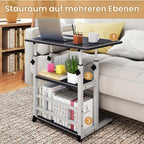 Escritorio Portátil de Madera Moderno con Altura Ajustable y Almacenamiento Multinivel - Estación de Trabajo para Hogar Ahorradora de Espacio con Ruedas, Soporte para Laptop y Función de Mesita de Noche Ideal para Trabajadores Remotos