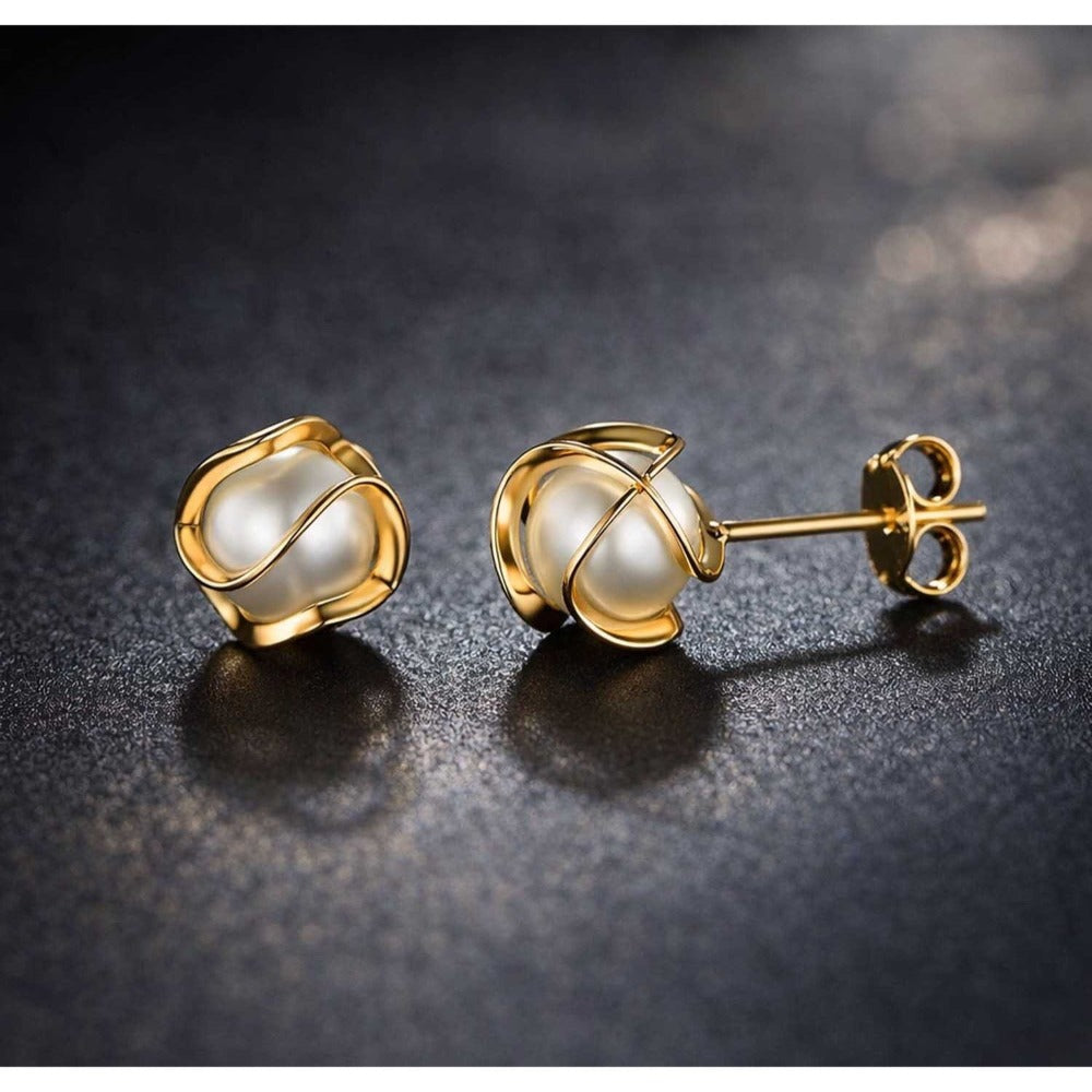 Pendientes de perlas bañados en oro de 14K, hipoalergénicos, de perla de agua dulce, colgantes, de espiga, de aro, con perla blanca colgante, regalo de joyería para mujeres y damas