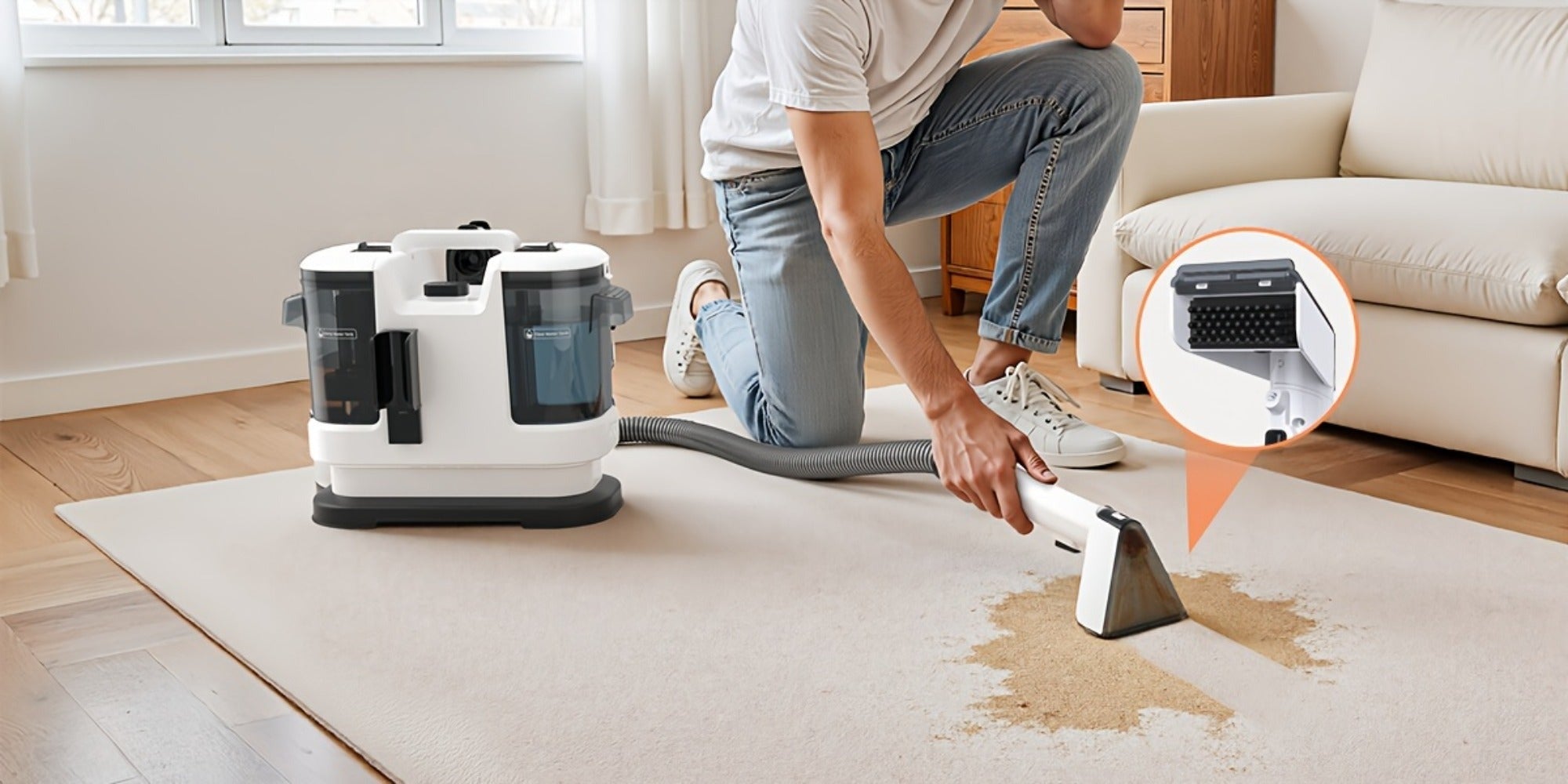 Lubluelu 16500Pa Máquina de limpieza de manchas de alto rendimiento, Limpiador de manchas de fuerte succión, Dispositivo de limpieza de telas con tanque de agua dual, Incluye 3 aditivos, Removedor de manchas no tóxico para alfombras, desorden de mascotas,