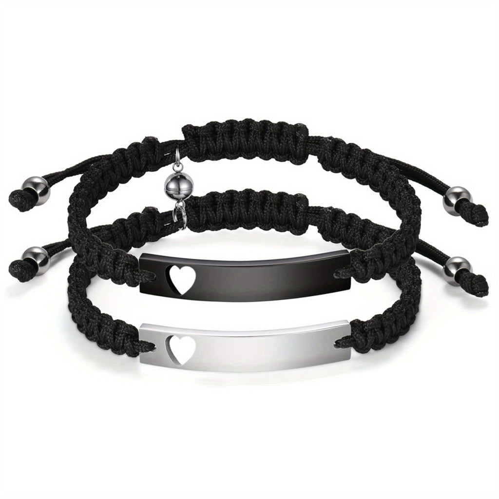 Pulsera Magnética de Acero Inoxidable para Parejas JewelryWe - Pulso Atractivo y Duradera con Cuerda Trenzada Adjustalbe, Regalo Ideál Para San Valentín o Aniversario. Diseño Elegante Vintage Unisex en Metal De Alta Calidad