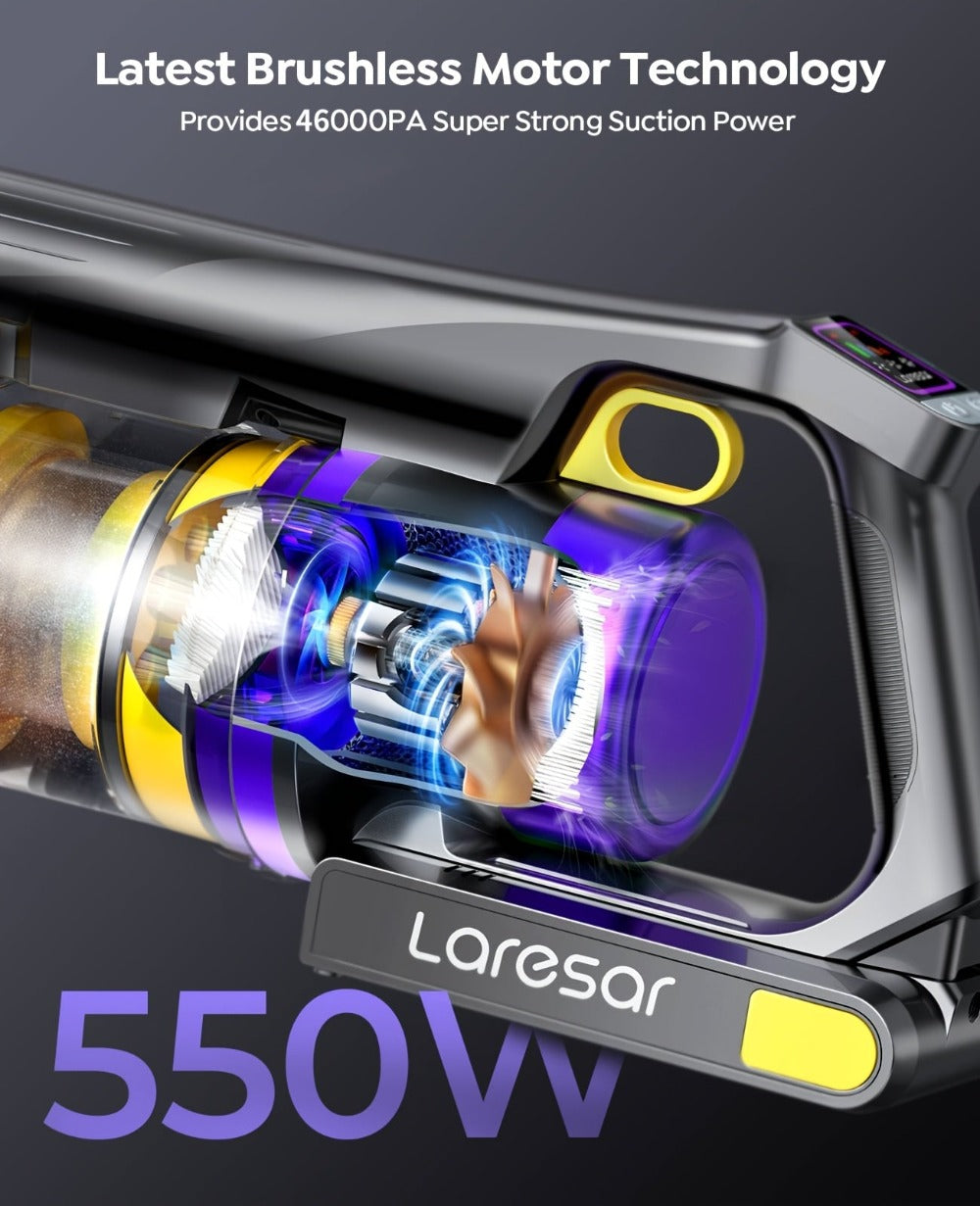 Laresar X11 Aspiradora Inalámbrica 550W/46Kpa para el hogar, Aspiradora de varilla anti-enredos de 60 minutos, Aspiradora recargable de doble mano ligera con aromaterapia para pelo de mascotas, alfombras y pisos, limpieza de primavera