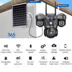 Cámara solar con WiFi V380 PRO de 3 lentes, 1080P, resistente al agua, HD, para exteriores, CCTV, visión nocturna, audio bidireccional, cámara de red con seguimiento de movimiento, cámara PTZ, seguimiento automático, alarma y visión nocturna en color, rot