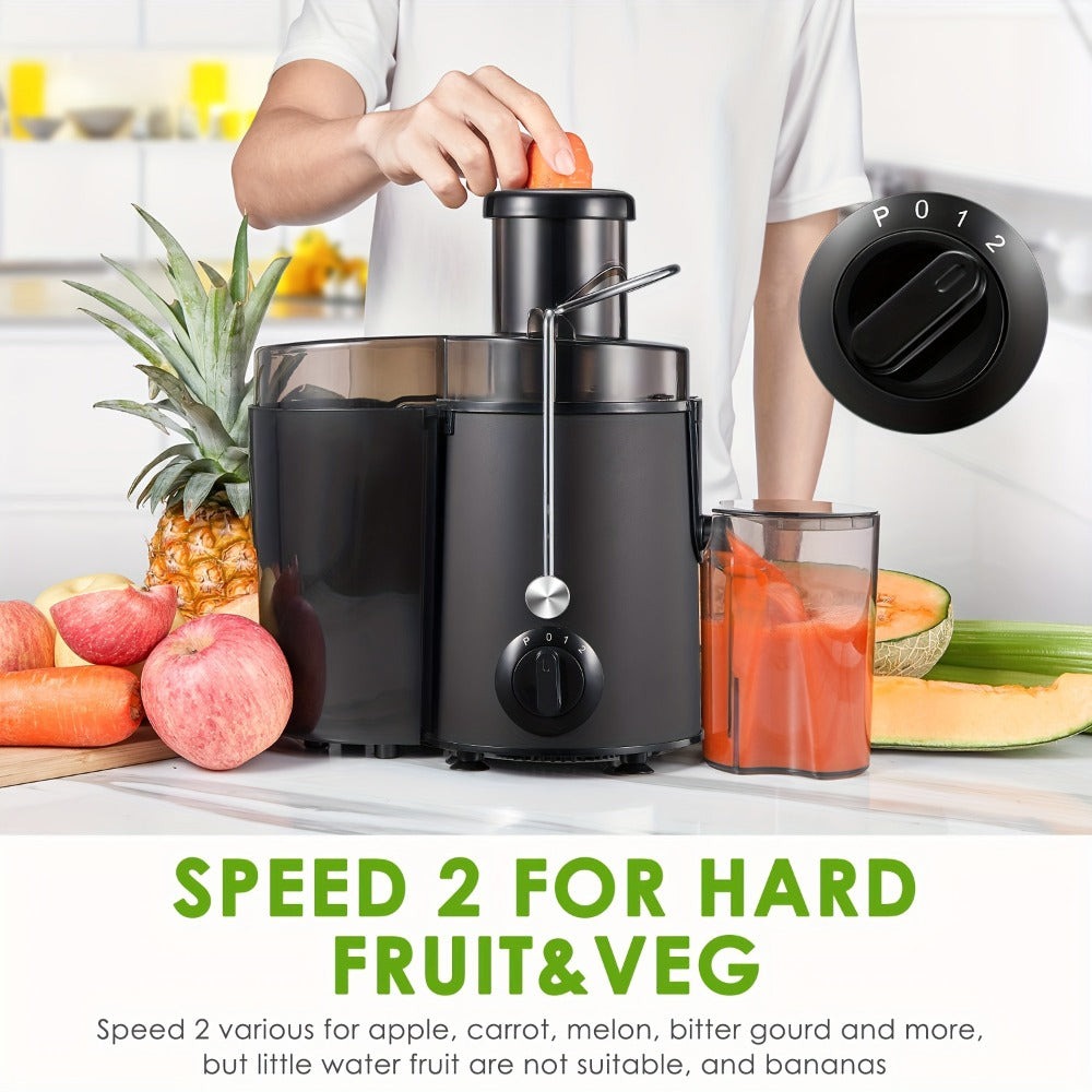 Licuadora de 400W con un gran conducto de alimentación para frutas y verduras enteras, fácil de limpiar, diseño centrífugo de acero inoxidable, base antideslizante, extremo plateado
