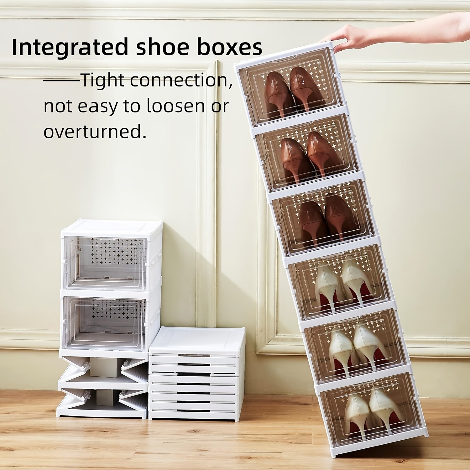 Contenedores de almacenamiento de zapatos de seis niveles, organizador de zapatos de plástico, plegable y apilable, ideal para armarios y entradas, organizador de almacenamiento de zapatos - No necesita ensamblaje, organizador de zapatos de varios niveles