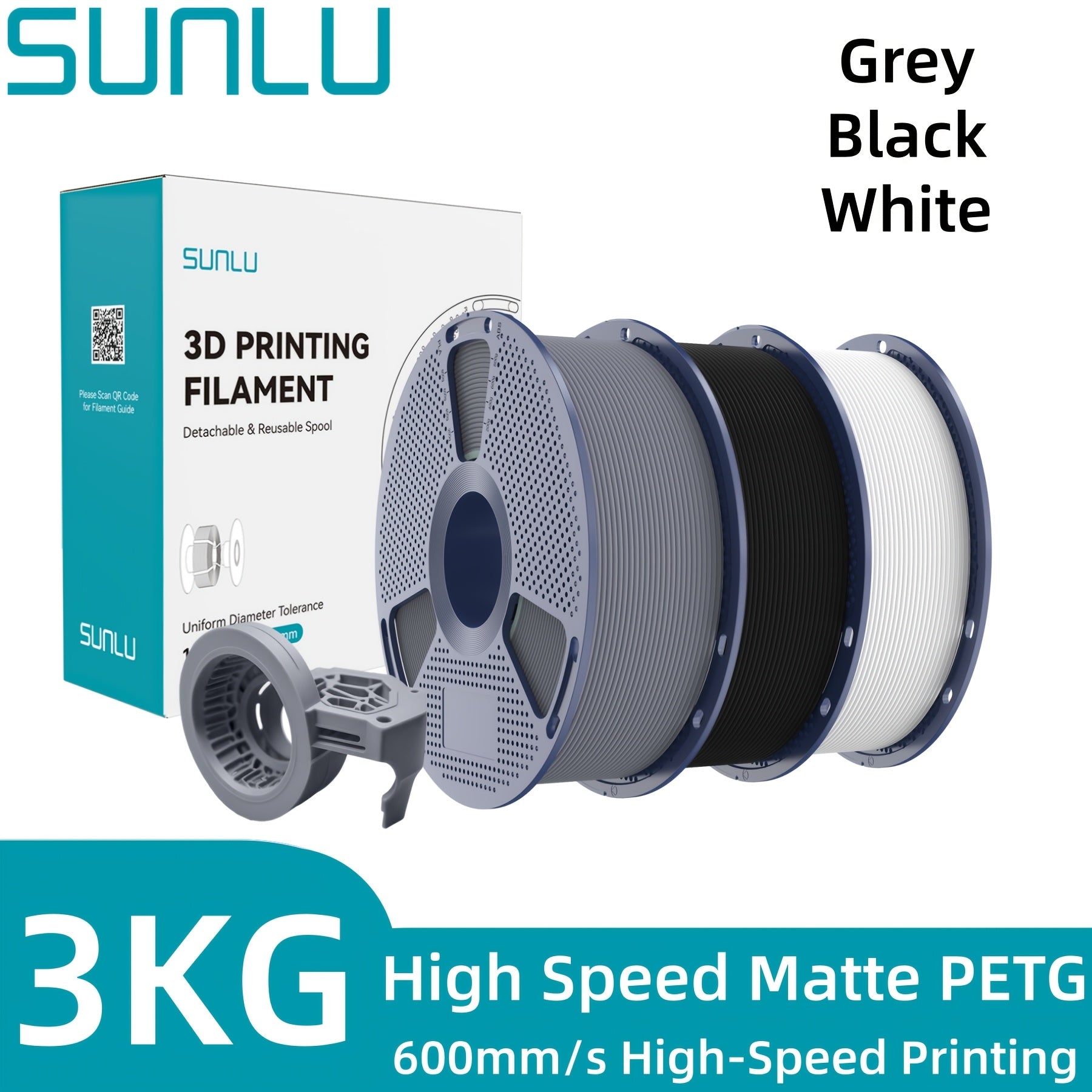 SUNLU Filamento PETG de Alta Velocidad, Filamento PETG para Impresión 3D, Menos Desprendimientos, Buena Adhesión de Capas, Alta Resistencia a la Tracción, Soporte para Impresión de Alta Velocidad de 50-600 mm/s, 3kg (6.6lbs)