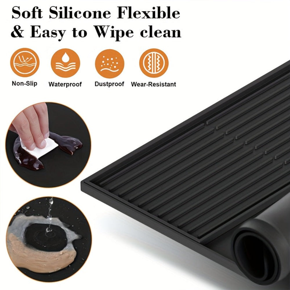 Alfombrilla de Café de Silicona 2 en 1 con Bordes Elevados y Diseño Antideslizante - Fácil de Limpiar, Duradera 59.94cm X 40.13cm para Máquinas de Café, Ideal para Uso en el Hogar y la Oficina, Accesorios para Barra de Café, Regalo Perfecto para Amantes d