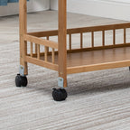Carrito de madera de tres niveles, estante de almacenamiento con valla, carrito de cocina móvil con ruedas omnidireccionales, fácil de limpiar, adecuado para baños, dormitorios y estantes de sala de estar, estante de pie, estante de pie