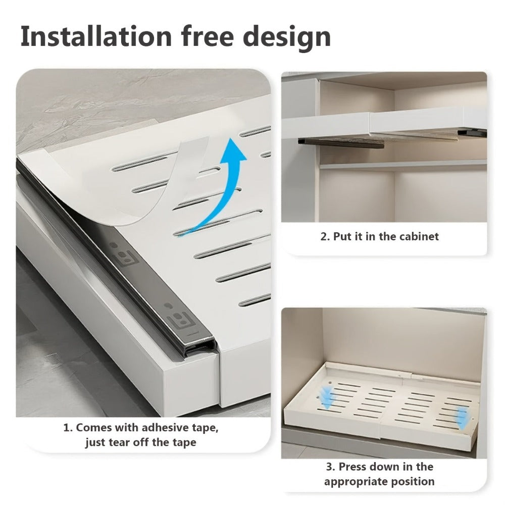 Organizador de gabinete extraíble y expandible de alta resistencia, con 3 rieles silenciosos, ancho ajustable (30.99 cm - 51.99 cm), apto para gabinetes de cocina, estantes extraíbles de gabinete