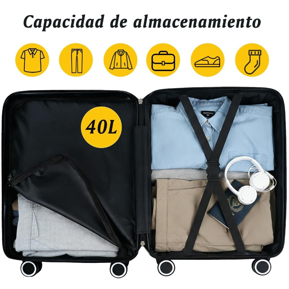 Maleta De Cabina Exclusiva Para Vuelos Europeos, Ideal Para Vacaciones De Verano Y Viajes A La Playa. Dimensiones Precisas De 55×40×20 Cm, Diseño Rígido Resistente Con 4 Ruedas Giratorias 360°, Tirador Telescópico Suave Y Cerradura De Seguridad. Ligera Y