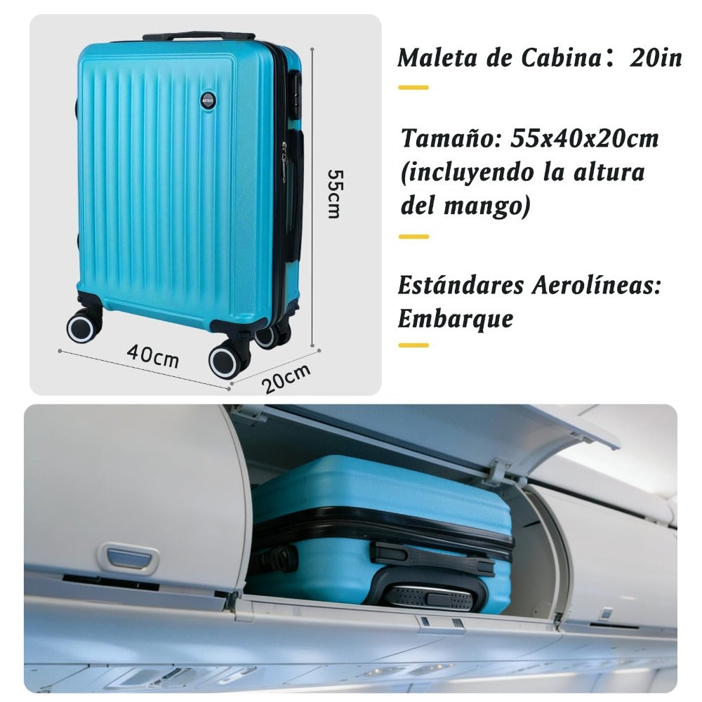 Maleta De Cabina Exclusiva Para Vuelos Europeos, Ideal Para Vacaciones De Verano Y Viajes A La Playa. Dimensiones Precisas De 55×40×20 Cm, Diseño Rígido Resistente Con 4 Ruedas Giratorias 360°, Tirador Telescópico Suave Y Cerradura De Seguridad. Ligera Y