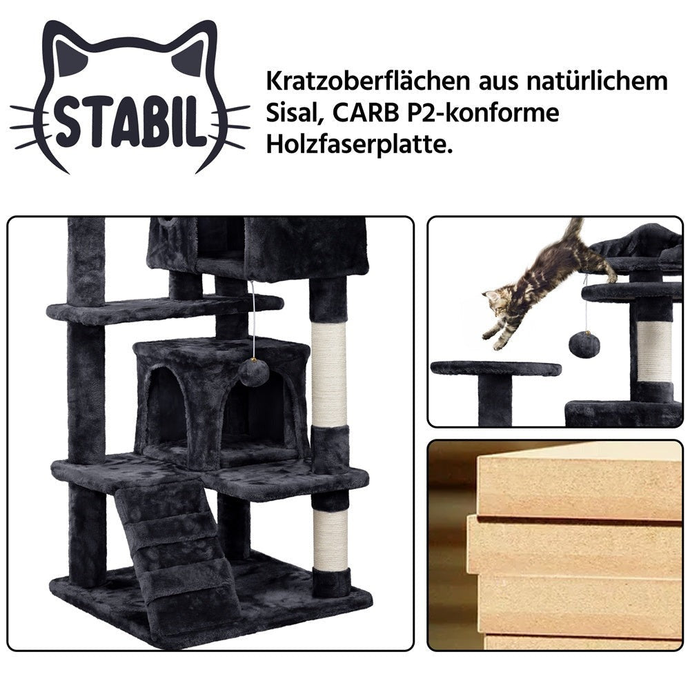 Costoffs Poste para Rascar de Gatos de 138 cm, Árbol Resistente con Pelota de Juego y Cueva para Gatos, Torre de Rascado y Escalada para Gatos, Casa para Gatos