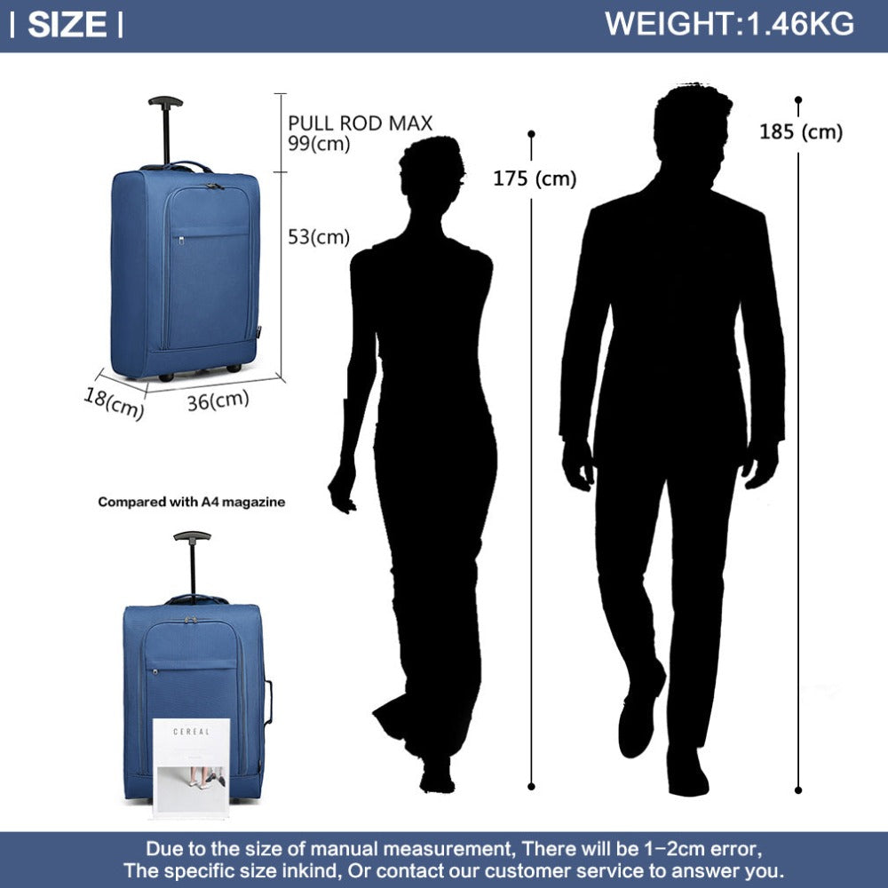 Maleta de cabina ligera tipo trolley, equipaje de mano, maleta blanda, maleta pequeña para equipaje de mano de avión para Lufthansa, Eurowings, Ryanair, maleta con ruedas tipo trolley de tela, 53 x 36 x 18 cm, azul, regalo de vuelta al cole y de vacacione