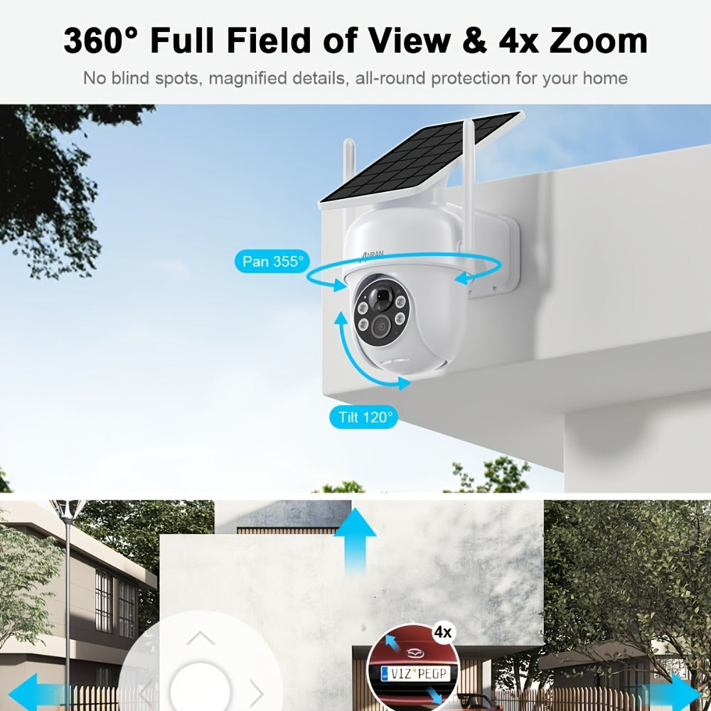ANRAN Cámaras de Seguridad Inalámbricas 2K Solares para Exteriores, 2.4Ghz con Wifi, Visión Nocturna a Color, Comunicación de Audio Bidireccional, Compatibilidad con Alexa, Sensor de Movimiento PIR, para Vigilancia de Seguridad Doméstica Total