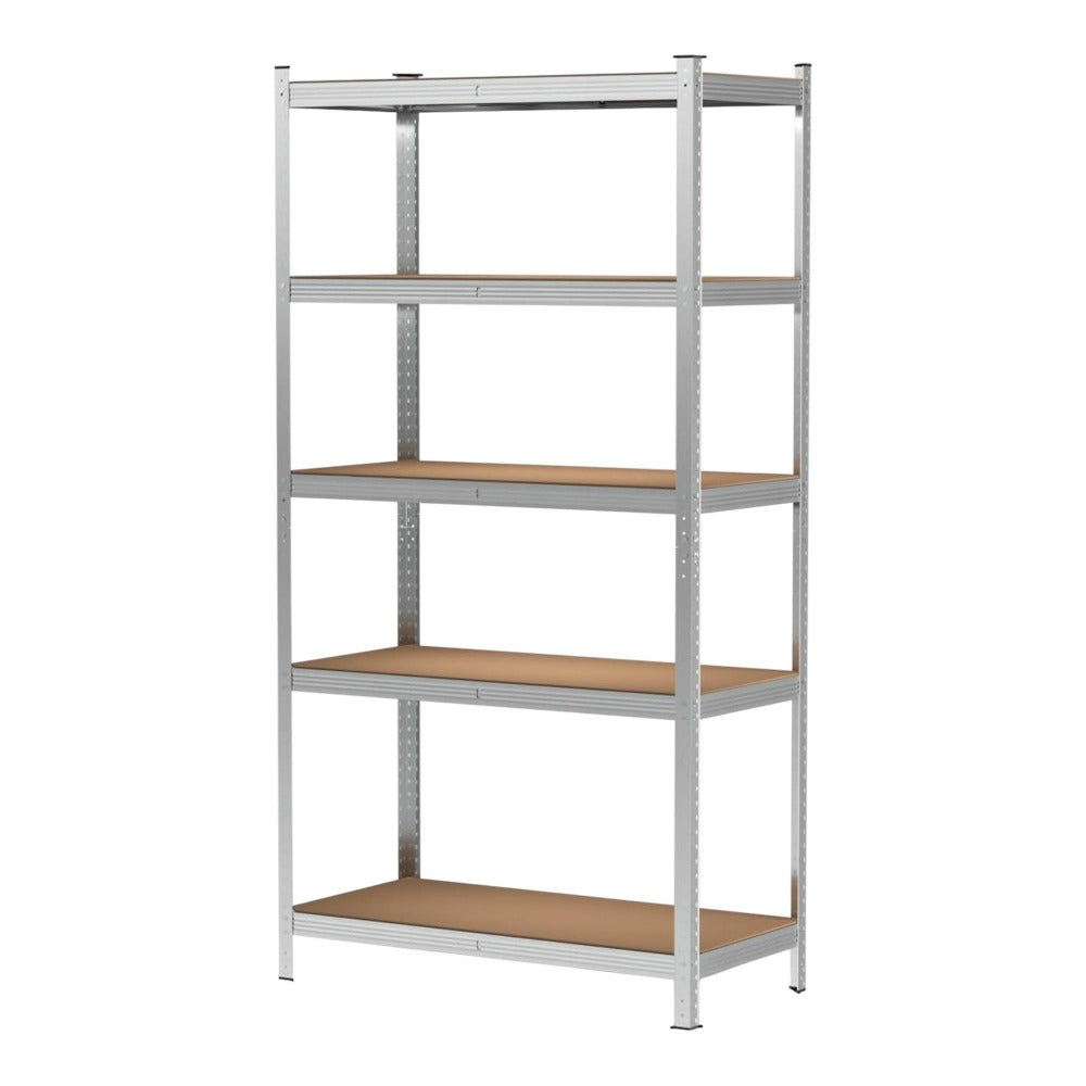 Estantería Metálica Almacenaje de Acero Galvanizado con 5 Baldas de MDF, Plata, 180x90x40cm Modular, Baldas Ajustables, trastero, Garaje.