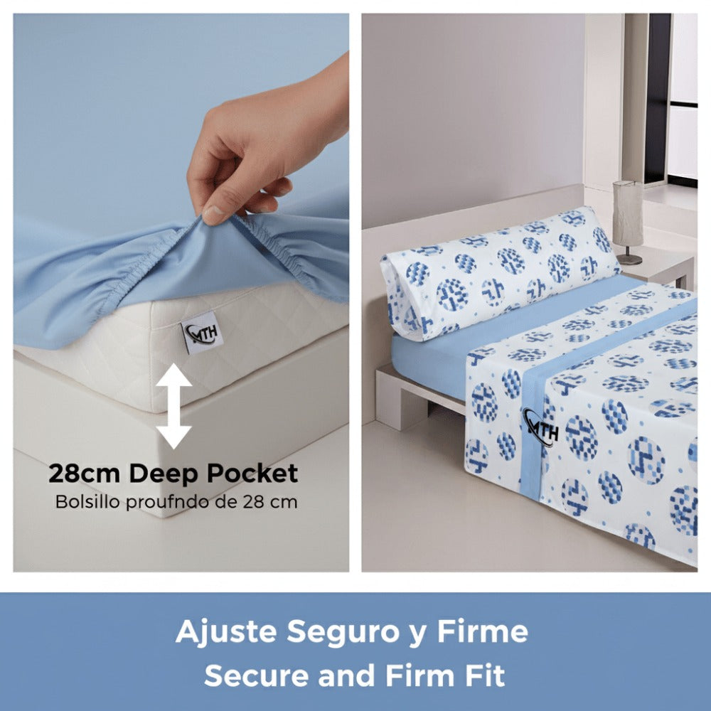 Juego de Sábanas 3 Piezas Estampadas Microfibra – Sábana Bajera Ajustable + Sábana Encimera + Funda Almohada, Suave y Antiárrugas, Cama 90 105 135 150 180, Poliéster microfibra