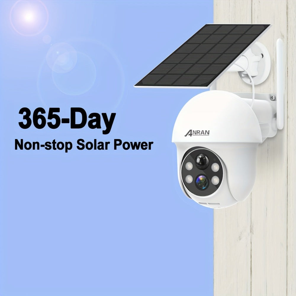 2 Piezas Cámara de Seguridad Solar Exterior ANRAN 3MP Inalámbrica, Cobertura PTZ Rotativa 355°, Alertas PIR, Alimentada por Batería, Audio Bidireccional, Visión Nocturna en Color, Compatible con Alexa