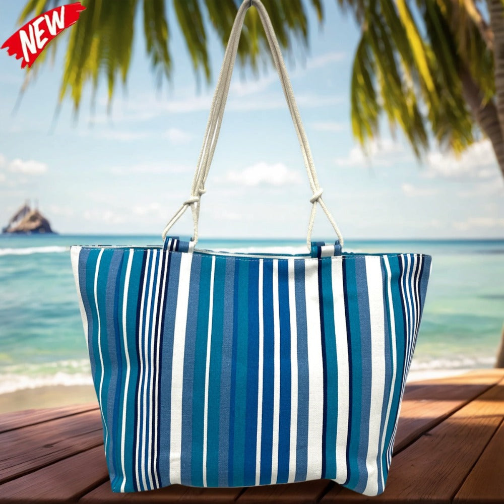 TOTE BAG Grande Rayas Multicolor – BOLSO DE PLAYA de Lona con Asas de Cuerda, Capacidad Extra, 6 Colores Disponibles