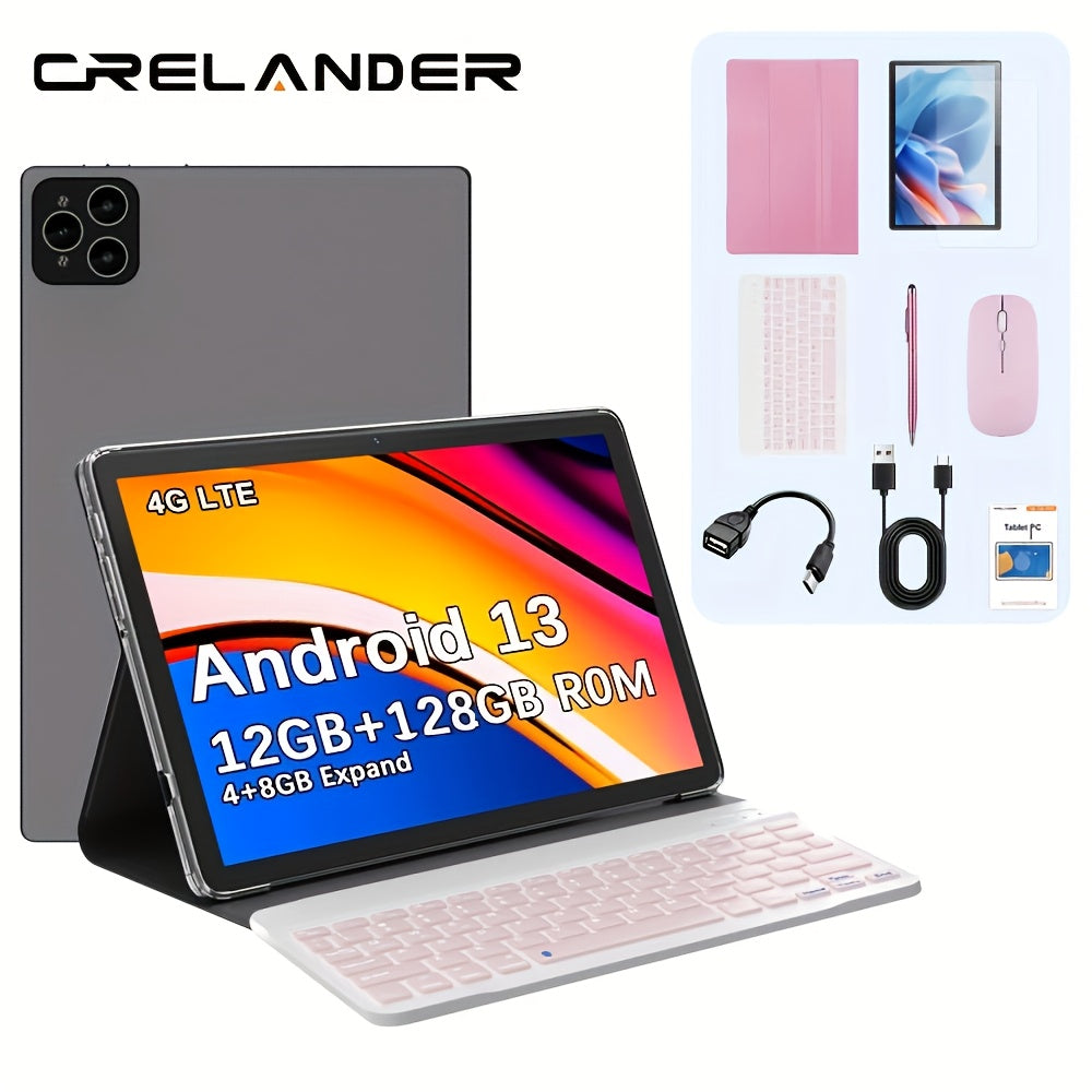 Tabletas Android | CRELANDER Tablet PC de 10.1 pulgadas, Nueva Tablet Android, 12GB (4GB+ 8GB Expandible) RAM y 128GB ROM, Soporte para Expansión