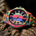 LeeEv Relojes de Madera Transparentes Huecos de Colores Mixtos para Hombres, Reloj de Madera Grabado a Mano, Reloj Analógico de Cuarzo, Reloj de Pulsera de Bambú para Hombres, Regalo para Hombres