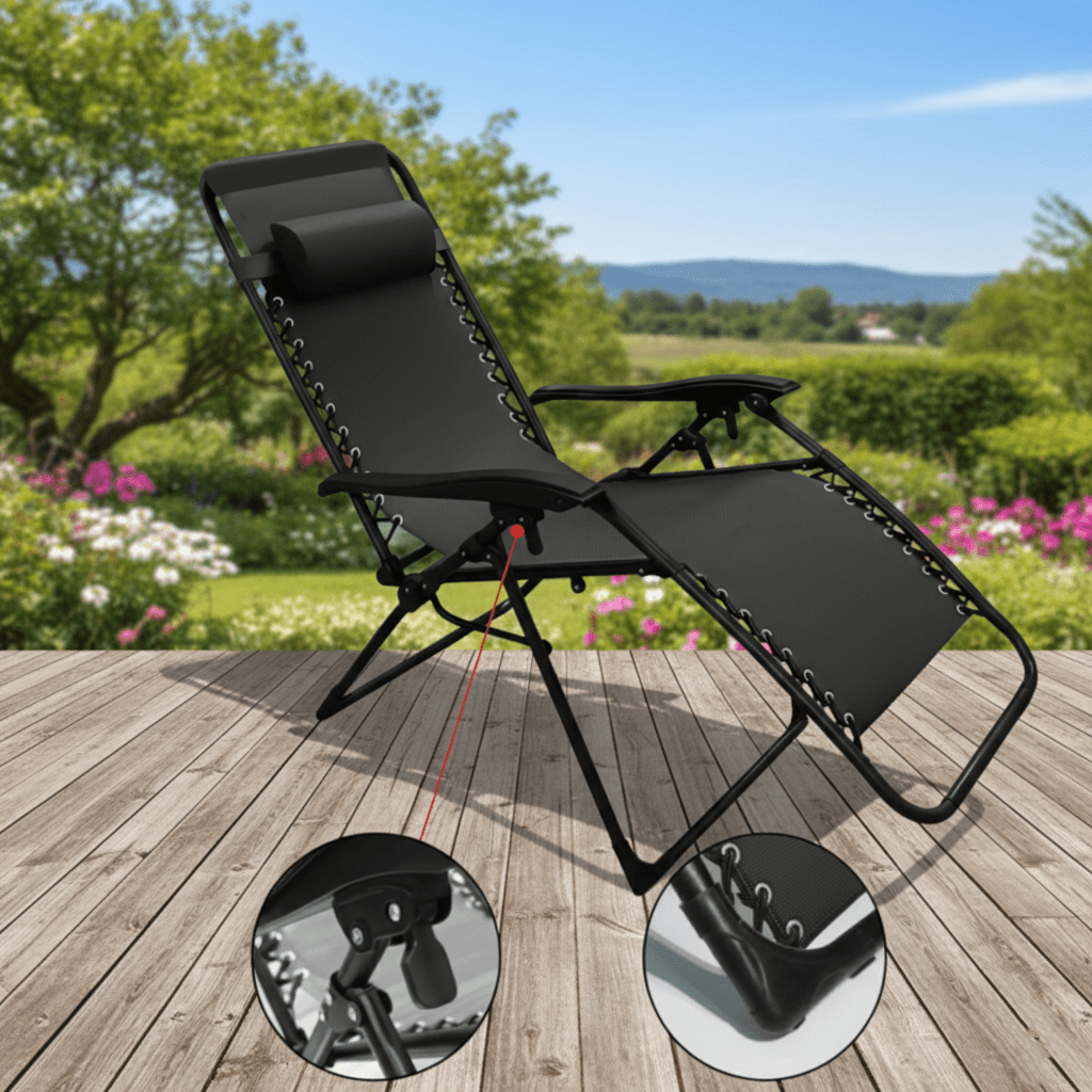 Tumbona Plegable Gravedad Cero Exterior, Silla Reclinable Ajustable Reforzada (Carga Máx 120kg), Portátil y Antideslizante para Jardín, Playa y Camping