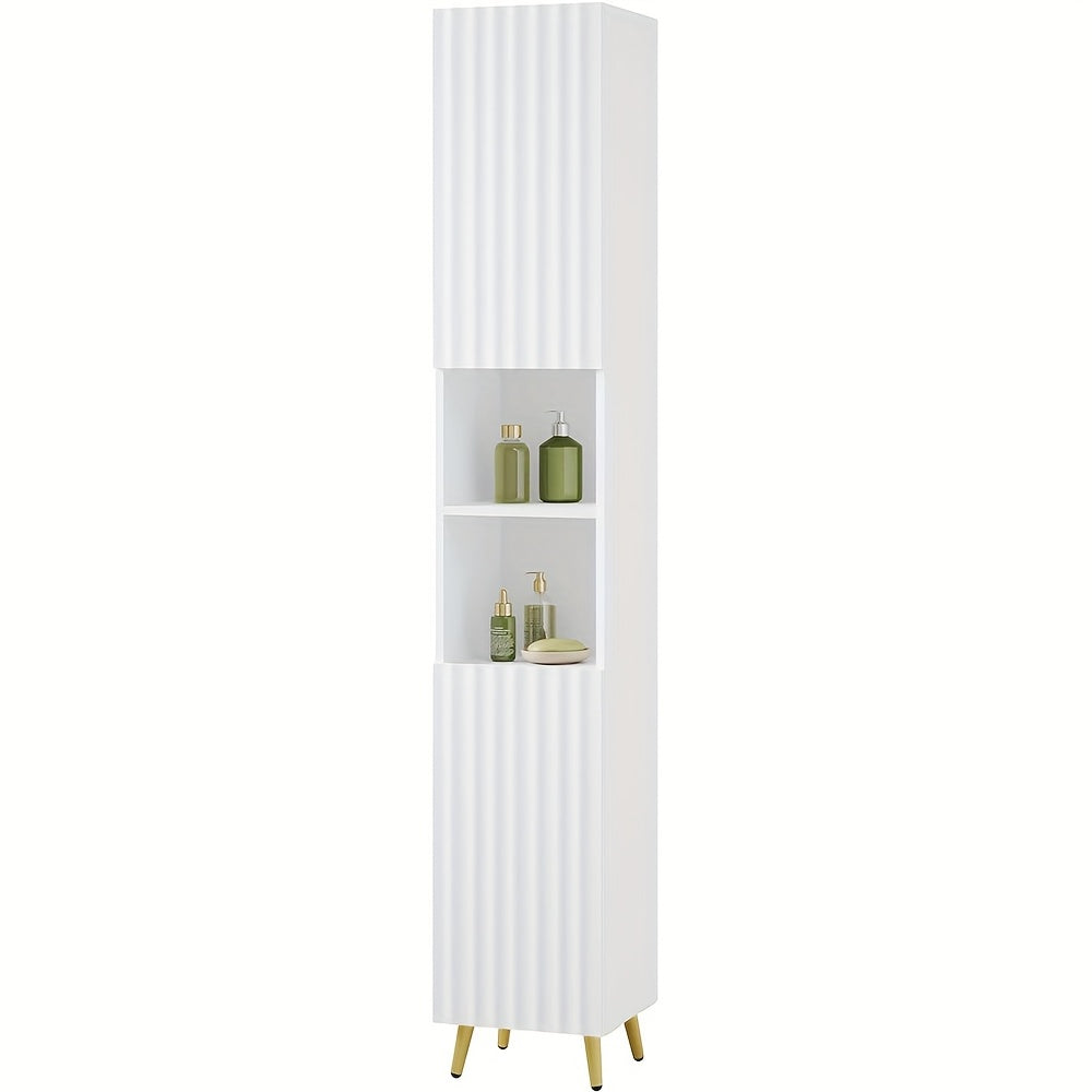 1pc Armario Alto para Baño, Armario de Baño de 2 Puertas, 2 Compartimentos Abiertos, Muebles de Baño con Estantes Ajustables, Armario de Almacenamiento para Baño, Blanco, 30 x 180 x 28cm