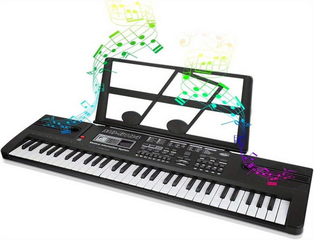 Teclado de Piano Digital de 61 Teclas con Micrófono, Teclado de Piano Musical Portátil, Teclado Electrónico Multifuncional, Instrumento Musical de Teclado para Piano, Regalos de Cumpleaños para Principiantes (Con Pantalla LCD)