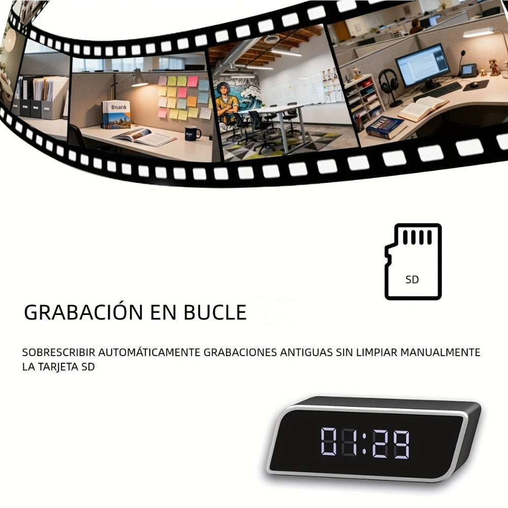 Cámara de Reloj Rectangular Inteligente, Cámara Inalámbrica Wifi 1080P con Visión Nocturna, Detección de Movimiento y Visualización Remota, Cámara de Vigilancia para Bebés/Personas Mayores/Mascotas, Seguridad Interior para el Hogar, Decoración de Escritor