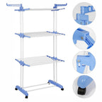 Tendedero de ropa, 4 Niveles Tendederos Plegables Vertical con Ruedas Amplio Espacio de Secado Tendederos, Acero Inoxidable Tendal para Exterior y Interiores