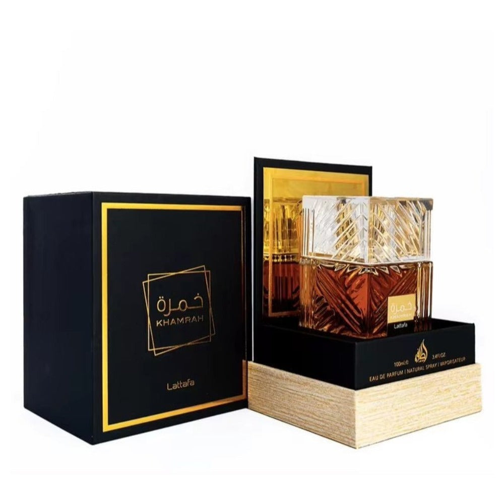 Lattafa Khamrah Perfume Unisex 100ml Eau de Parfum Original Fragancia Gourmand Notas Bergamota Canela Dátiles Vainilla