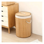 Cesta de bambú para la colada, Cuadrado de 72 litros / Redondo de 55 litros, con saco interior extraíble 1 compartimento con tapa removible y asas, para Lavandería, Dormitorio