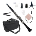 Siemonic Clarinete en Si bemol de 17 llaves, juego de clarinete chapado en níquel con estuche, kit de clarinete para principiantes con kit de limpieza y adicionales, instrumento de viento para práctica, interpretación y uso musical