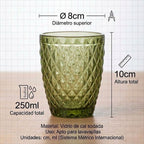 TRESV Set de 6 Vasos de Cristal 250ml | Diseño de Diamante Elegante | Aptos para Lavavajillas | Vidrio Sin Plomo para Agua y Refrescos