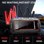 Arrancador de Coche 12V 8000A Pico, Batería Externas Auto, Caja de Arranque con Pantalla LCD y Luz LED (Compatible con Motores de Gasolina hasta 10.0L o Diésel)