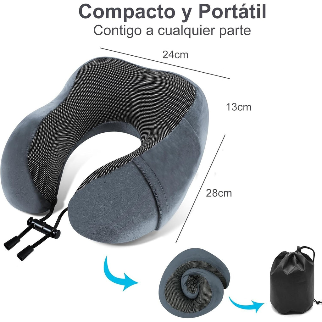Una Almohada Cervical Ergonómica en Forma de U con Bolsa de Almacenamiento, Espuma de Memoria con Tecnología de Rebote Lento, Funda Lavable a Máquina, Ligera y Portátil para Avión, Oficina y Hogar, Apoya Cuello y Cabeza, Ideal para Siestas, Lectura y Ver